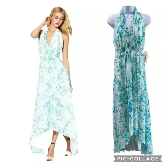 Jill Stuart Dresses & Skirts - NWT Jill Stuart High Low Halter Maxi Dress Turquoise White Size 4
